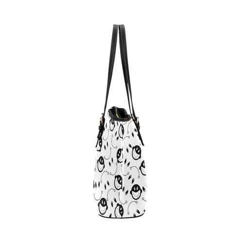 black and white funny monkeys Leather Tote Bag/Large (Model 1651)