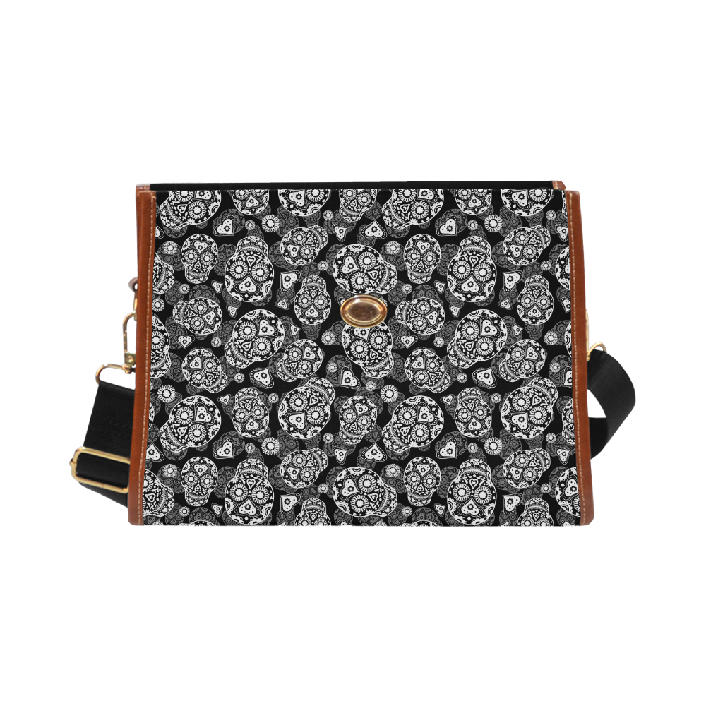 Sugar Skull Pattern - Black and White Waterproof Canvas Bag/All Over Print (Model 1641)
