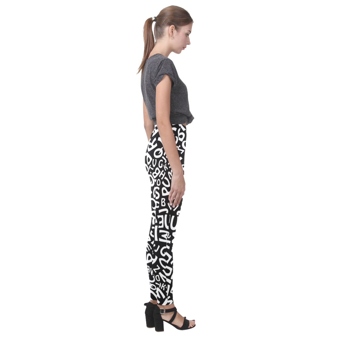 Alphabet Black and White Letters Cassandra Women's Leggings (Model L01)