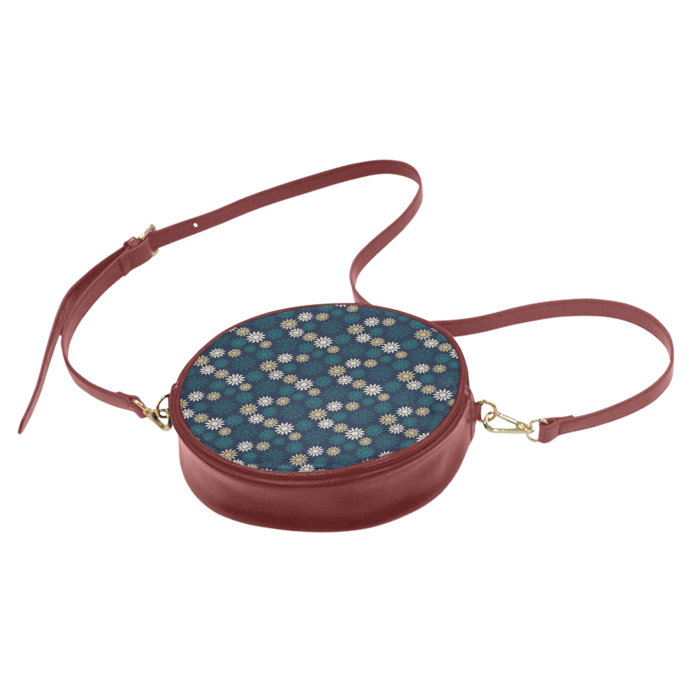 Blue Symbolic Camomiles Floral Round Sling Bag (Model 1647)