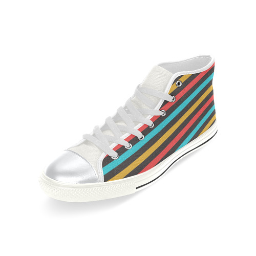 retro stripe High Top Canvas Shoes for Kid (Model 017)