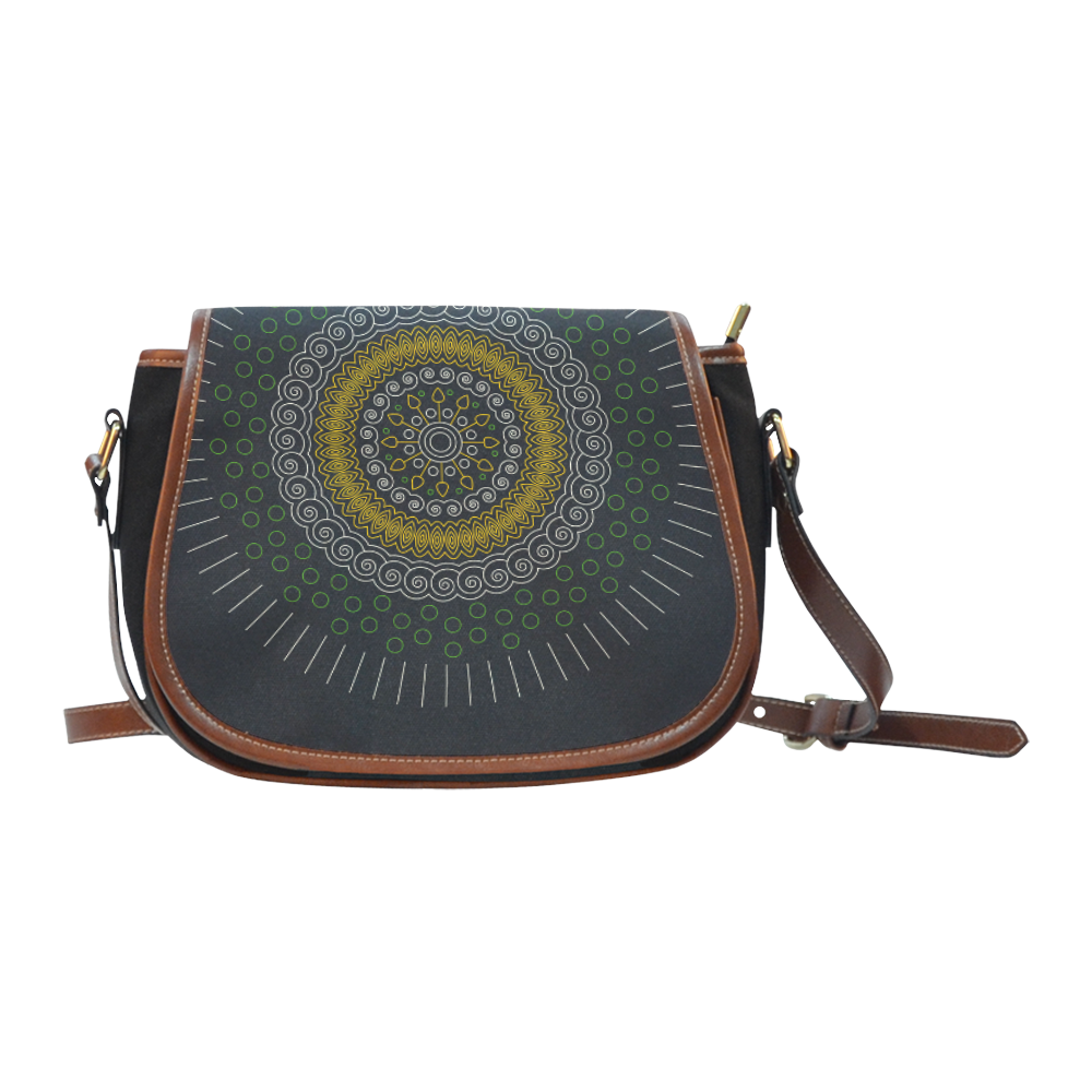 green with yellow mandala circular Saddle Bag/Small (Model 1649)(Flap Customization)