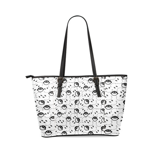 black and white funny monkeys Leather Tote Bag/Small (Model 1640)