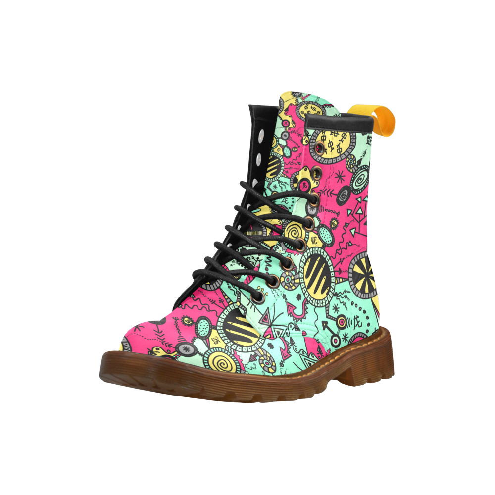 Comic Doodle Illustration in Colour High Grade PU Leather Martin Boots For Women Model 402H