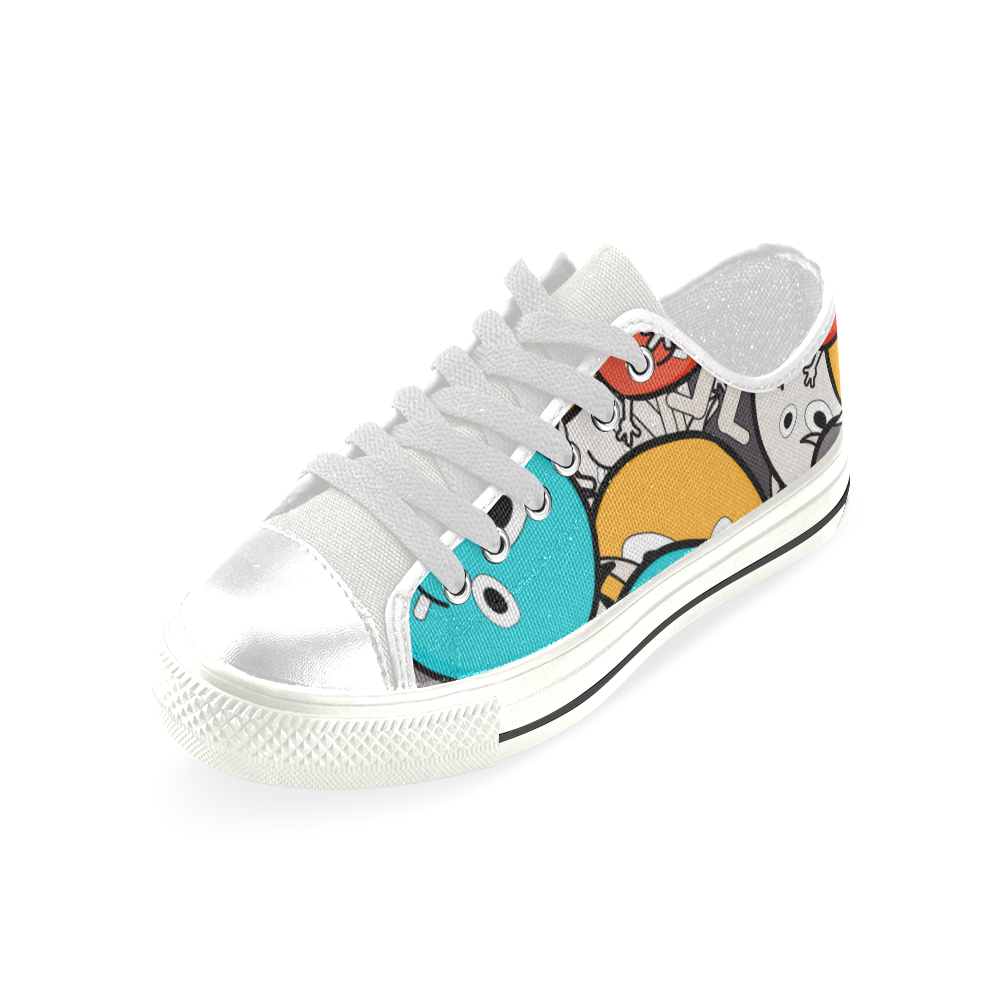 multicolor doodle monsters Low Top Canvas Shoes for Kid (Model 018)