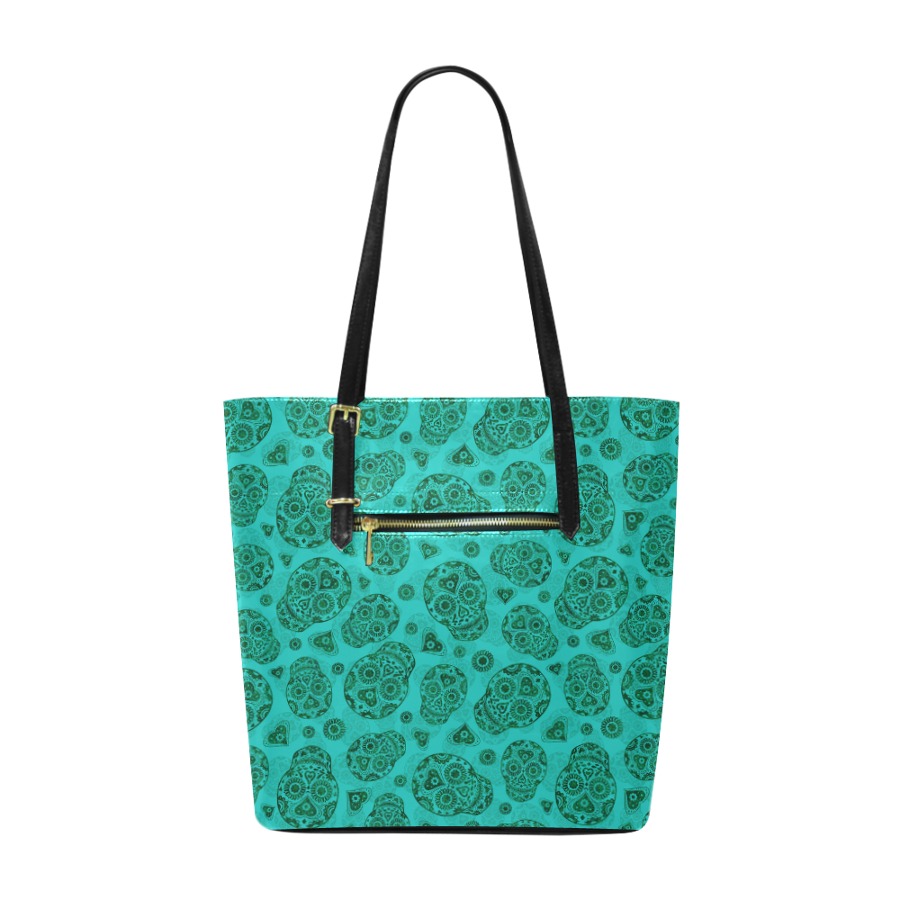 Sugar Skull Pattern - Teal Euramerican Tote Bag/Small (Model 1655)