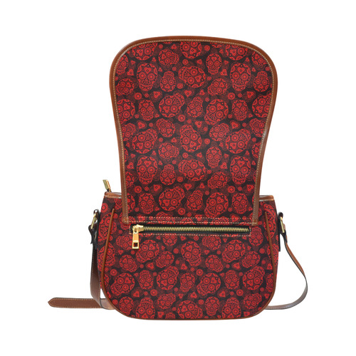 Sugar Skull Pattern - Red Saddle Bag/Small (Model 1649) Full Customization