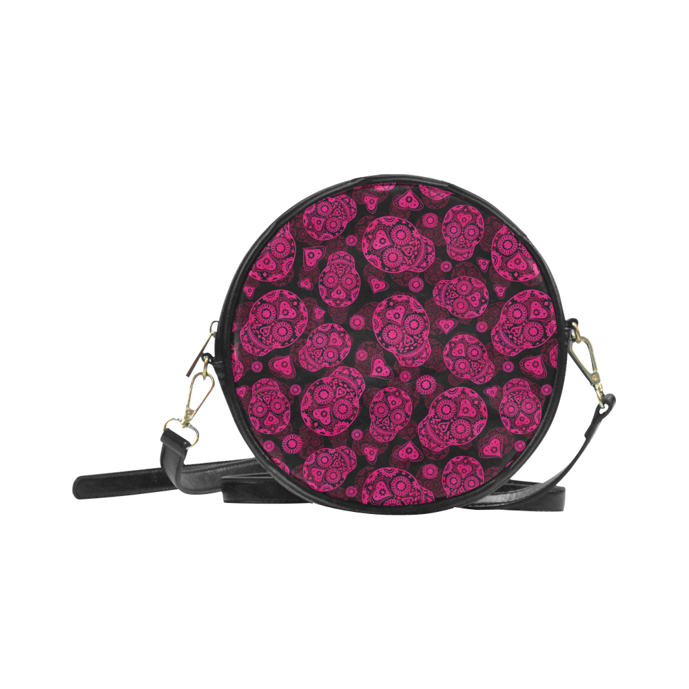 Sugar Skull Pattern - Pink Round Sling Bag (Model 1647)