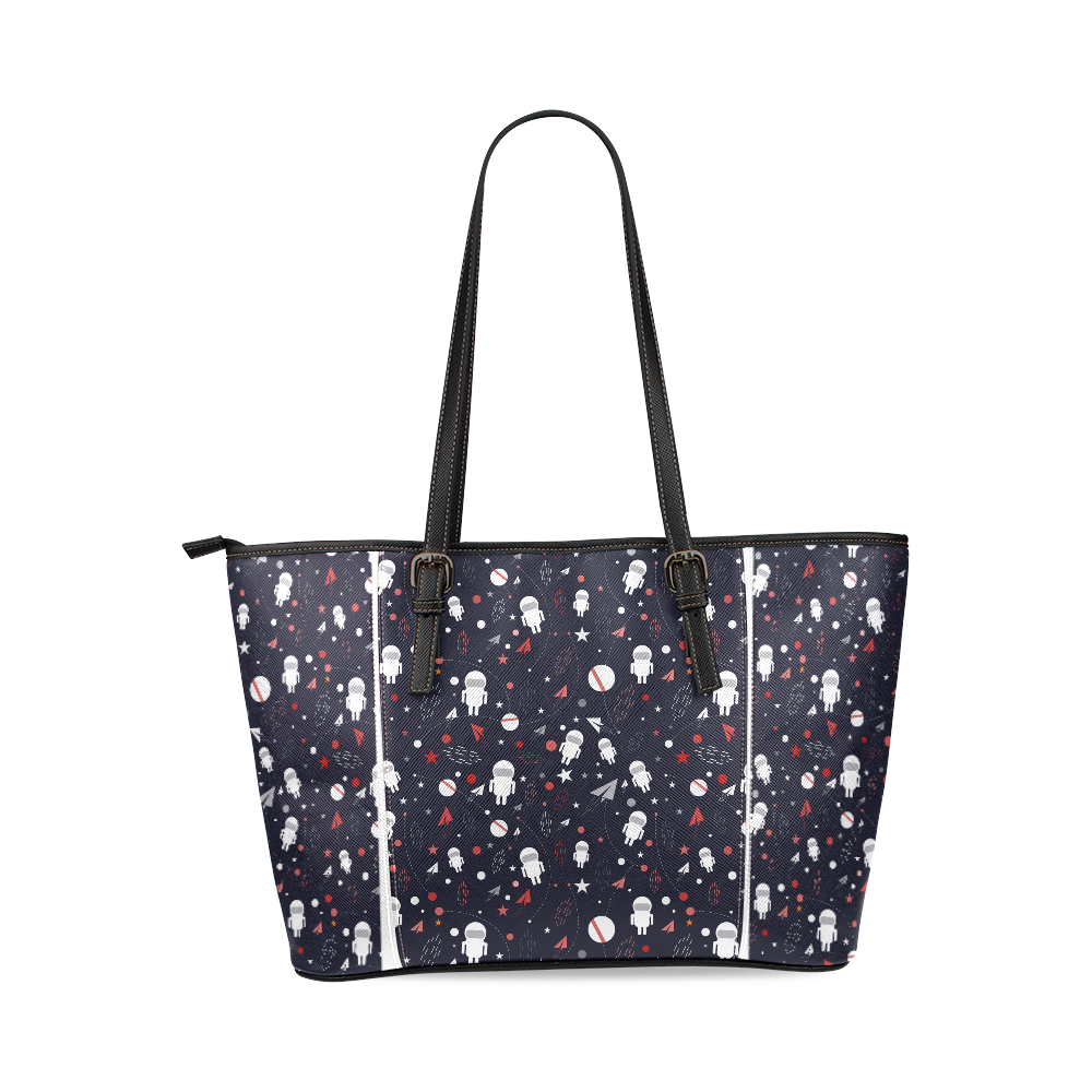 Astronaut Doodle Leather Tote Bag/Large (Model 1640)