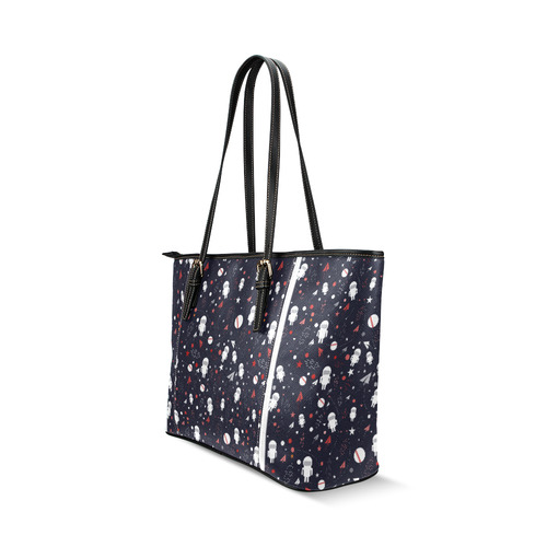 Astronaut Doodle Leather Tote Bag/Large (Model 1640)