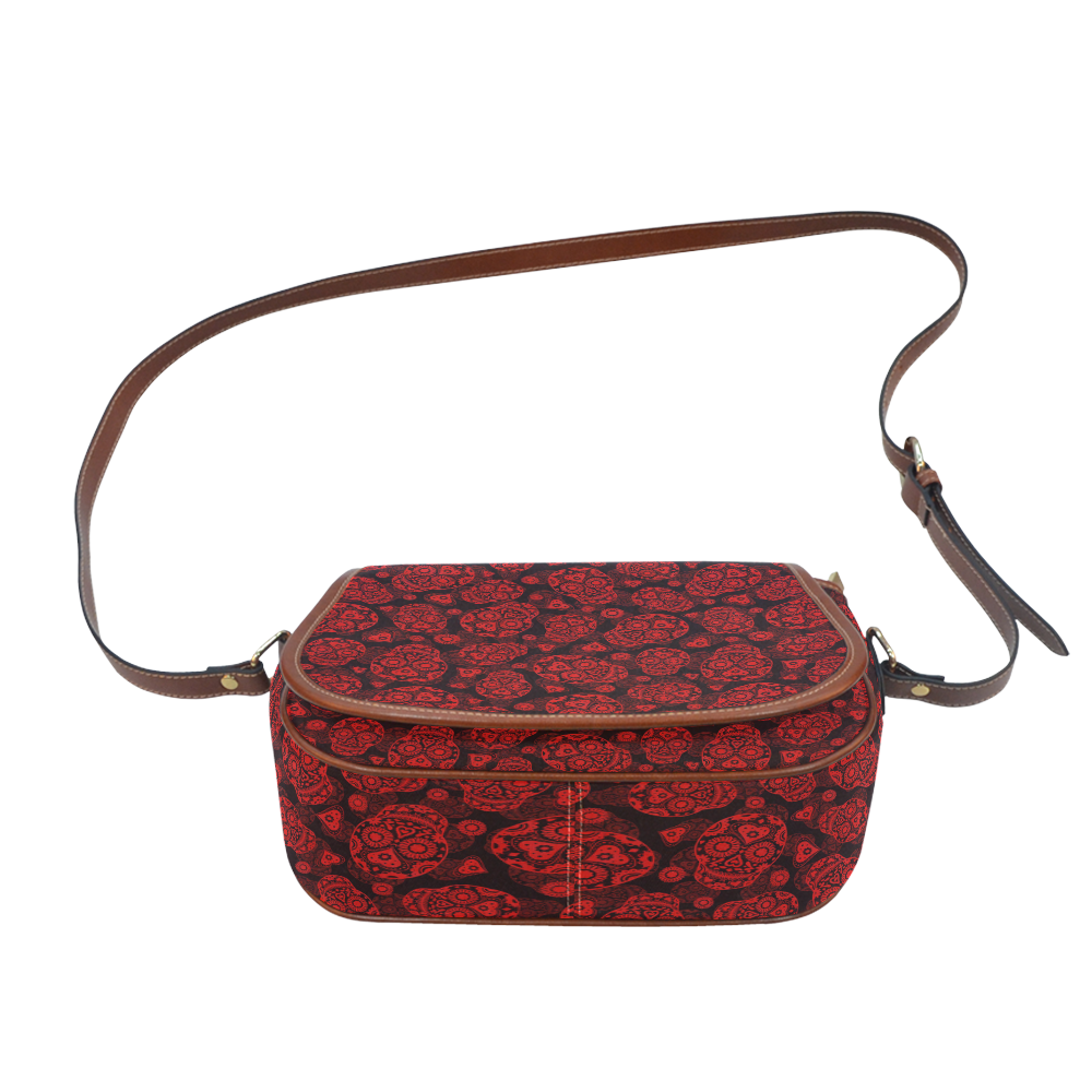 Sugar Skull Pattern - Red Saddle Bag/Large (Model 1649)