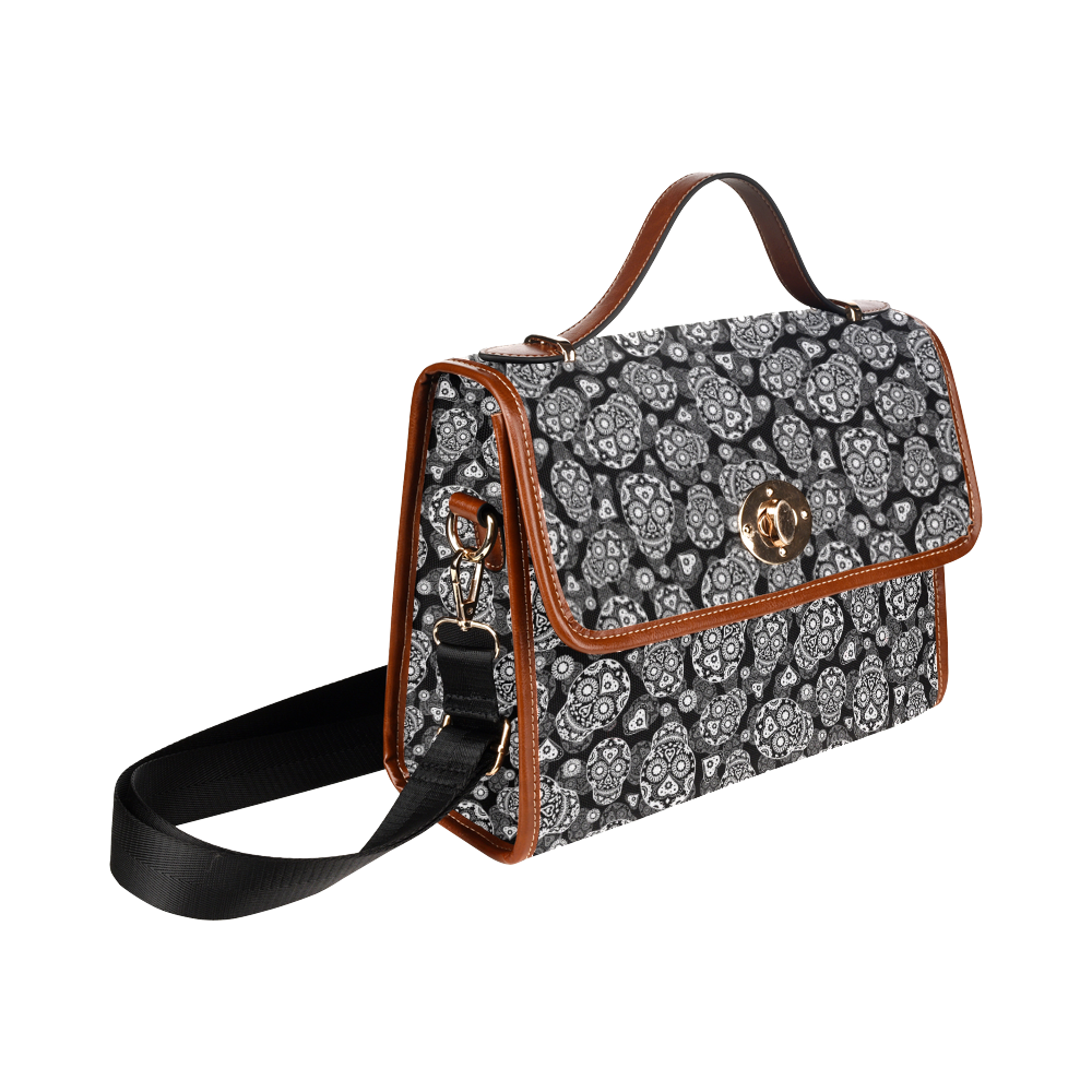 Sugar Skull Pattern - Black and White Waterproof Canvas Bag/All Over Print (Model 1641)