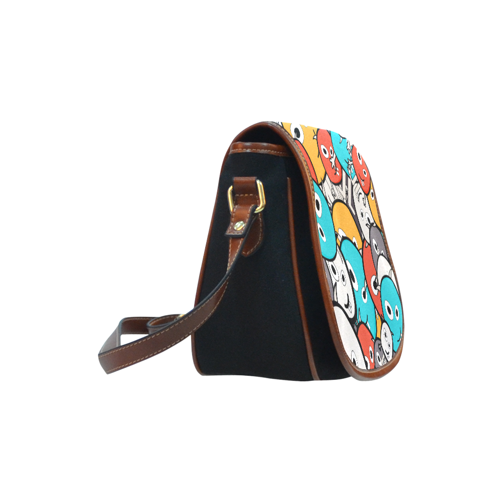 multicolor doodle monsters Saddle Bag/Small (Model 1649)(Flap Customization)