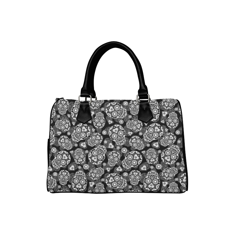 Sugar Skull Pattern - Black and White Boston Handbag (Model 1621)