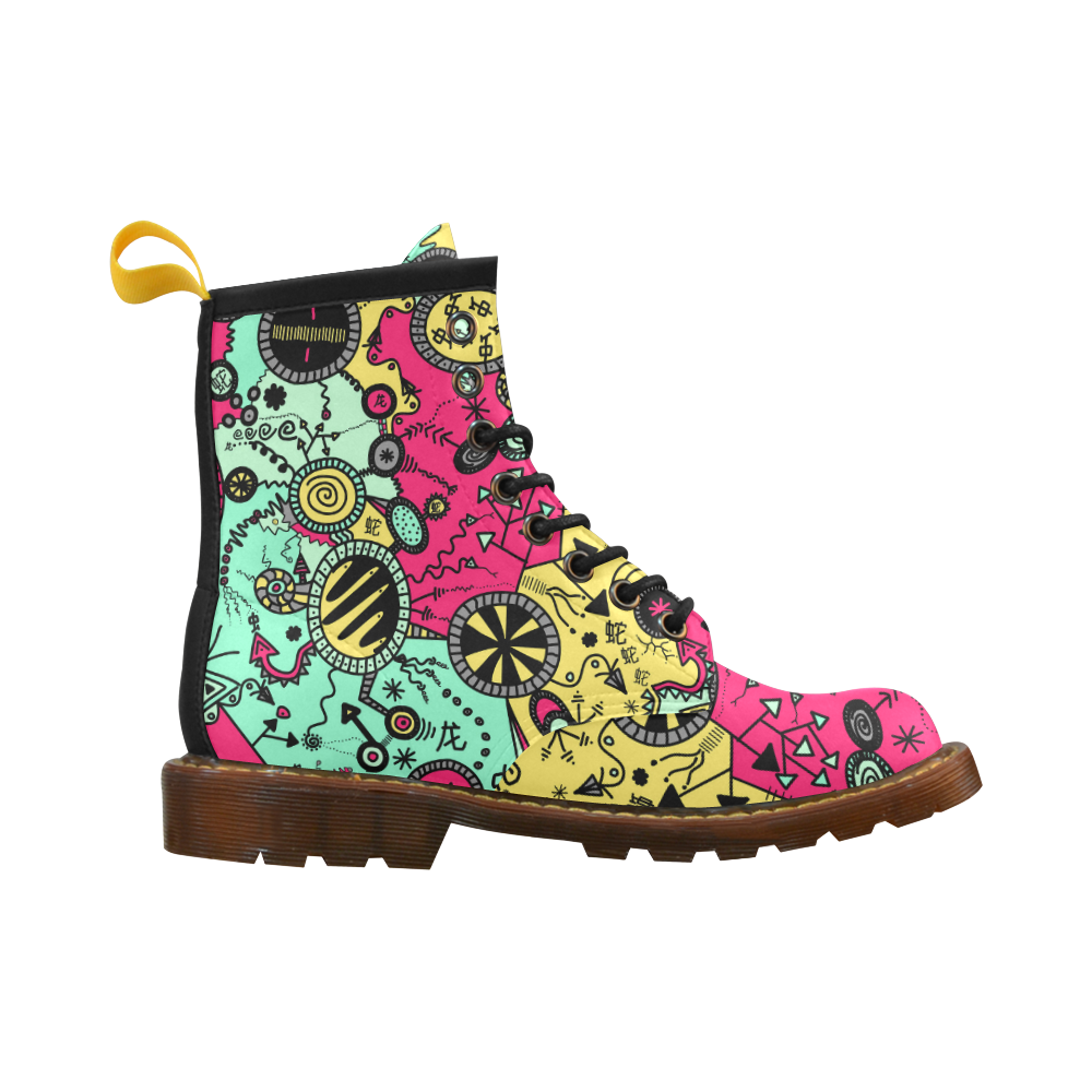 Comic Doodle Illustration in Colour High Grade PU Leather Martin Boots For Women Model 402H