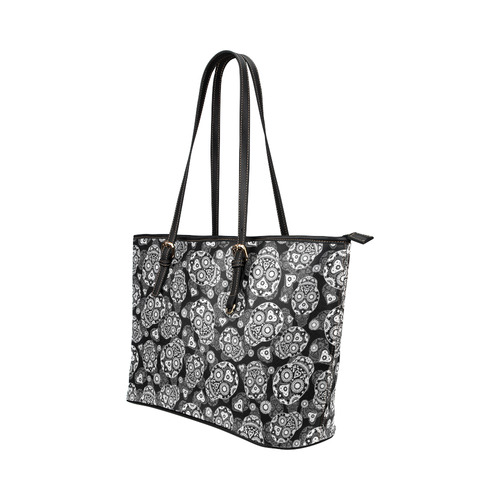 Sugar Skull Pattern - Black and White Leather Tote Bag/Small (Model 1651)