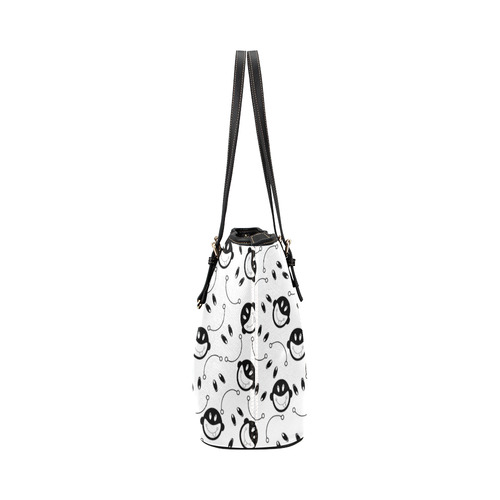 black and white funny monkeys Leather Tote Bag/Small (Model 1651)