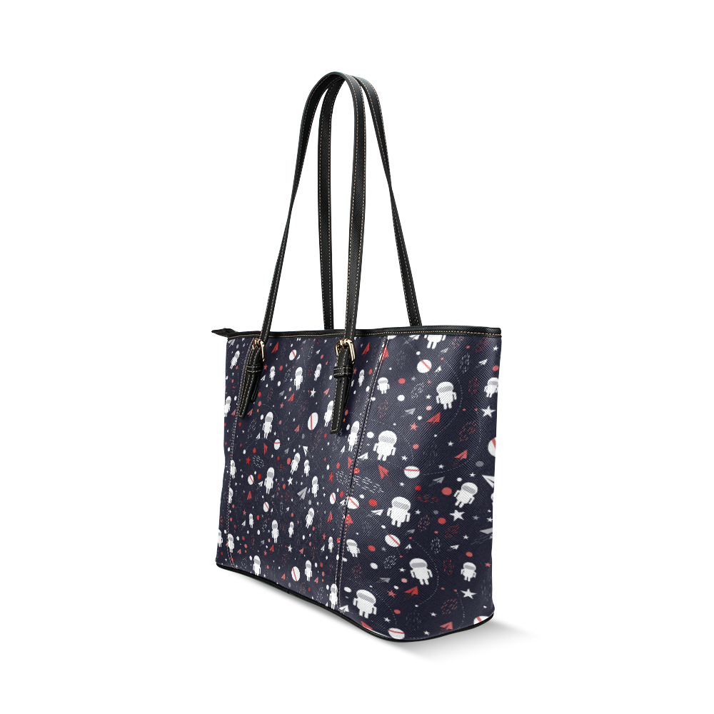 Astronaut Doodle Leather Tote Bag/Small (Model 1640)