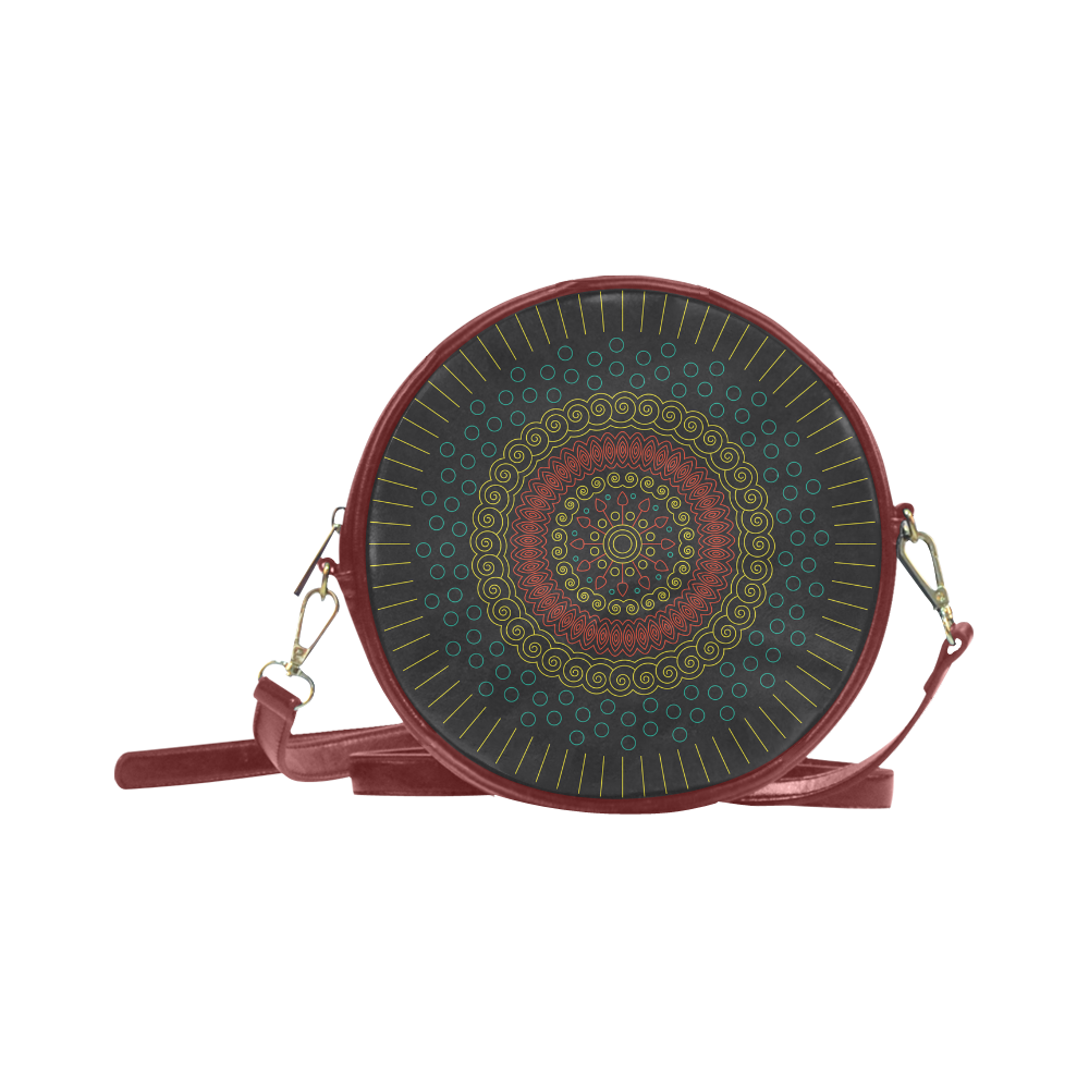 yellow with red mandala circular Round Sling Bag (Model 1647)