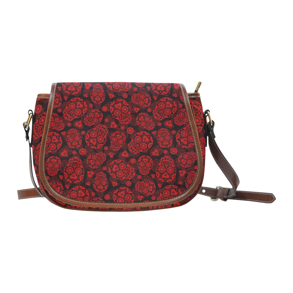 Sugar Skull Pattern - Red Saddle Bag/Small (Model 1649) Full Customization