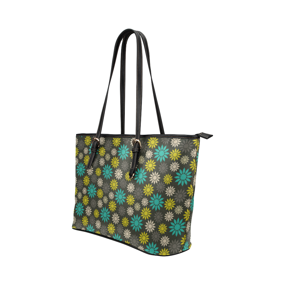 Symbolic Camomiles Floral Leather Tote Bag/Small (Model 1651)
