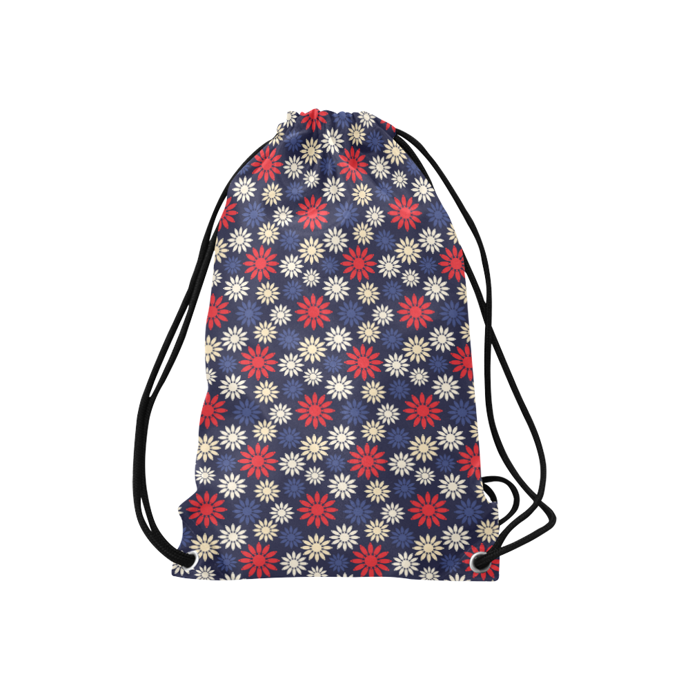 Red Symbolic Camomiles Floral Small Drawstring Bag Model 1604 (Twin Sides) 11"(W) * 17.7"(H)