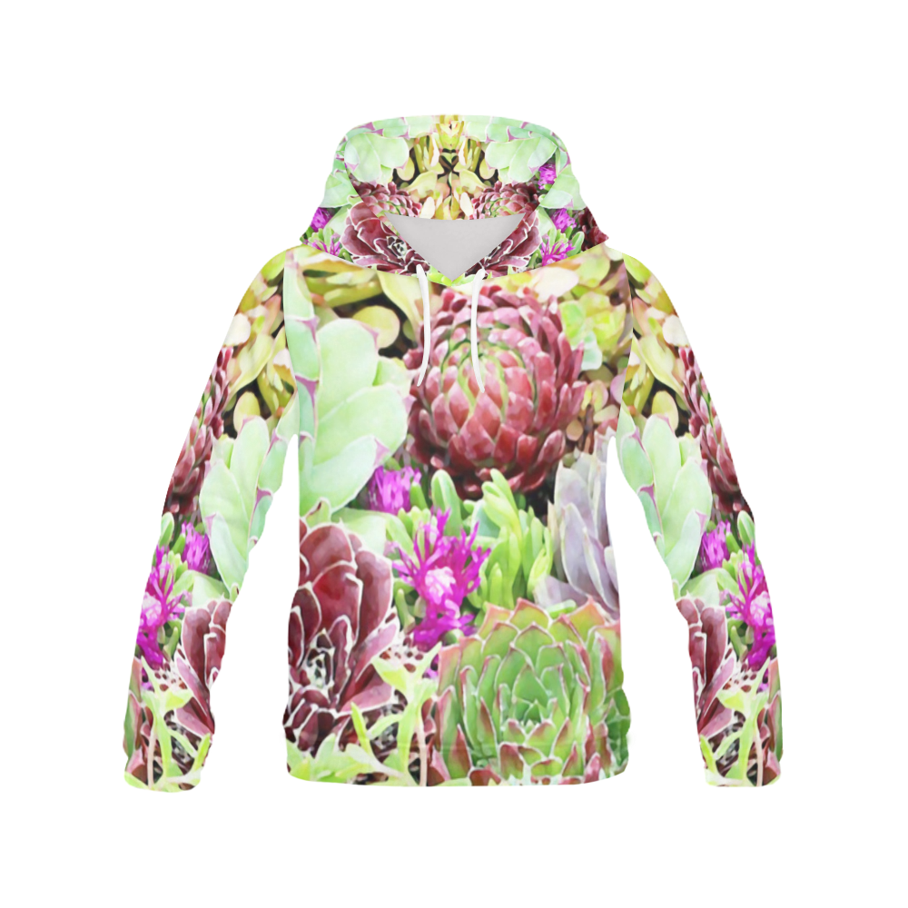 Red Green Pink Floral Succulents All Over Print Hoodie for Women (USA Size) (Model H13)