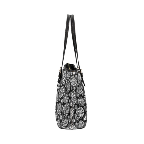 Sugar Skull Pattern - Black and White Leather Tote Bag/Small (Model 1651)