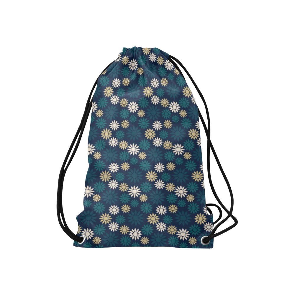 Blue Symbolic Camomiles Floral Small Drawstring Bag Model 1604 (Twin Sides) 11"(W) * 17.7"(H)