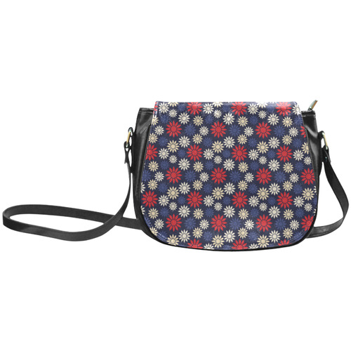 Red Symbolic Camomiles Floral Classic Saddle Bag/Small (Model 1648)