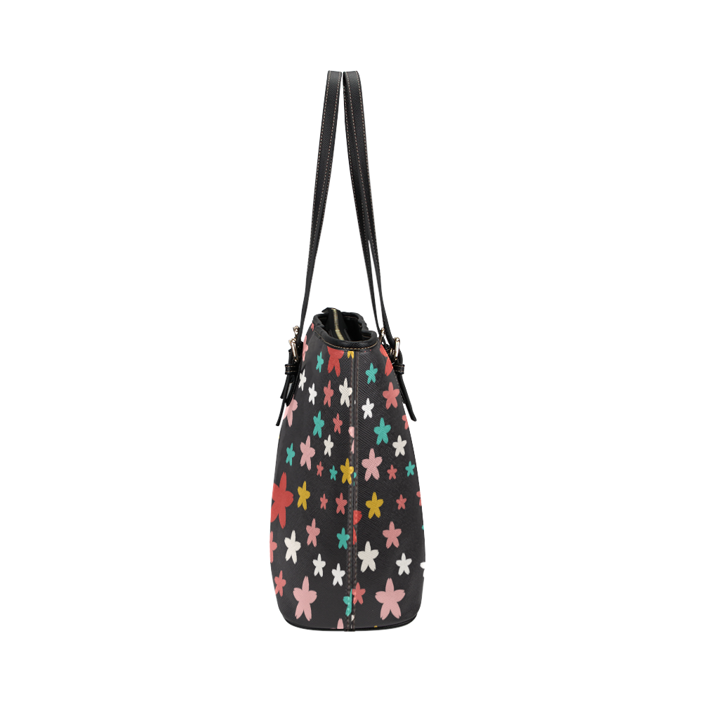 Symmetric Star Flowers Leather Tote Bag/Large (Model 1651)