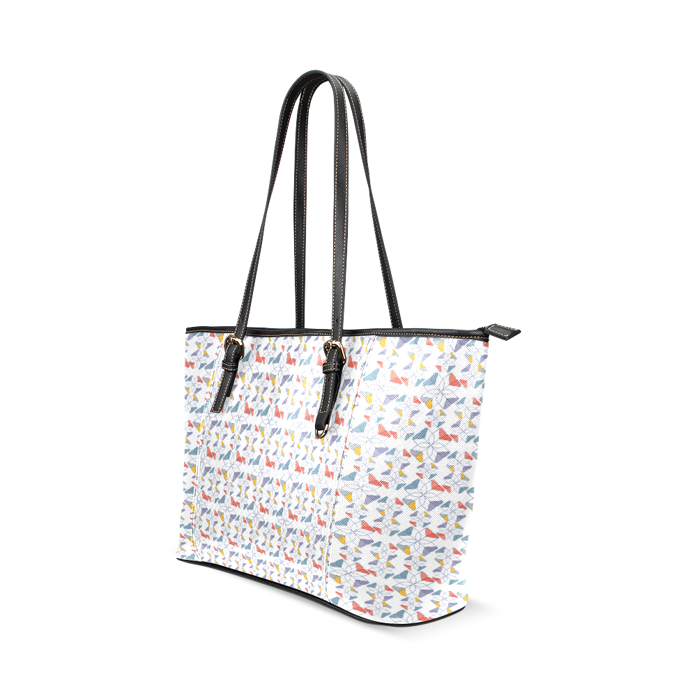 floral geometric seamless oriental Leather Tote Bag/Small (Model 1640)