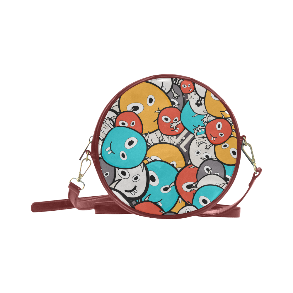 multicolor doodle monsters Round Sling Bag (Model 1647)