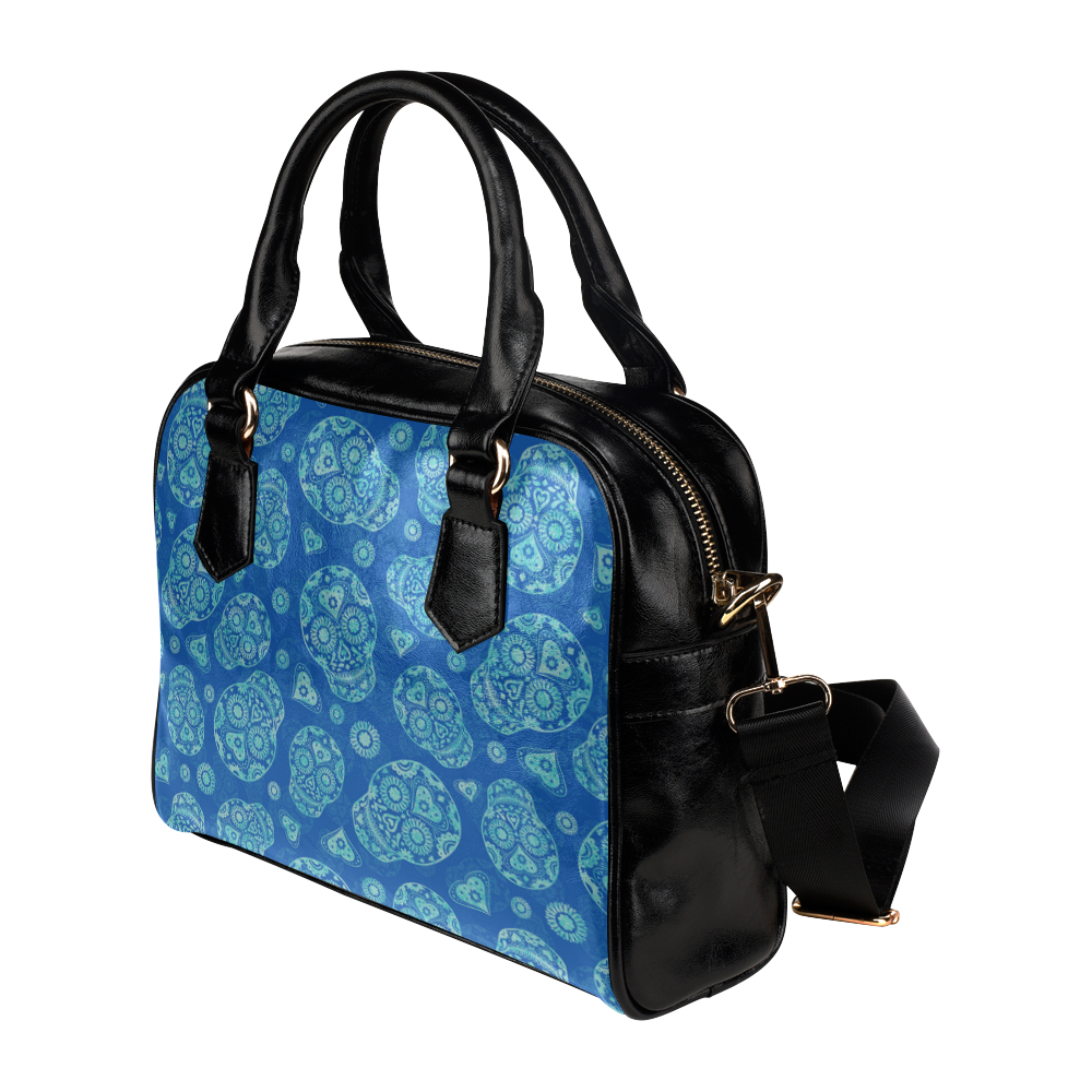 Sugar Skull Pattern - Blue Shoulder Handbag (Model 1634)