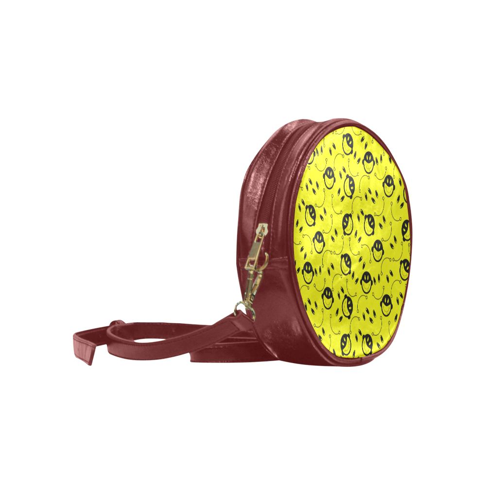 monkey tongue out on yellow Round Sling Bag (Model 1647)