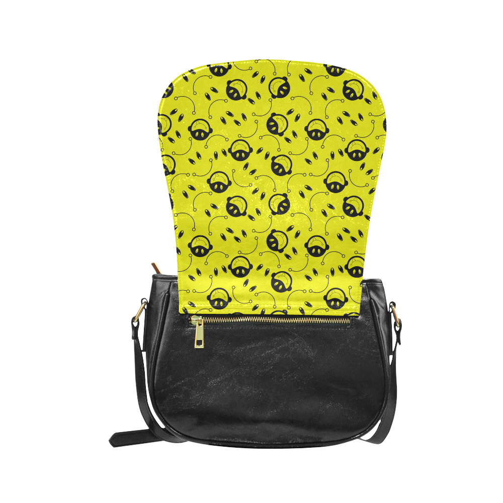 monkey tongue out on yellow Classic Saddle Bag/Small (Model 1648)