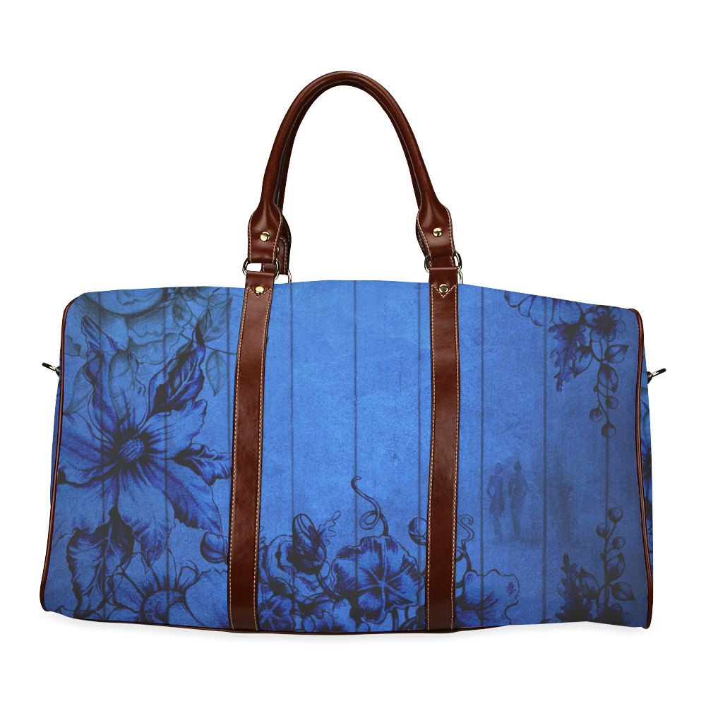 Blue Wall Flowers Waterproof Travel Bag/Small (Model 1639)