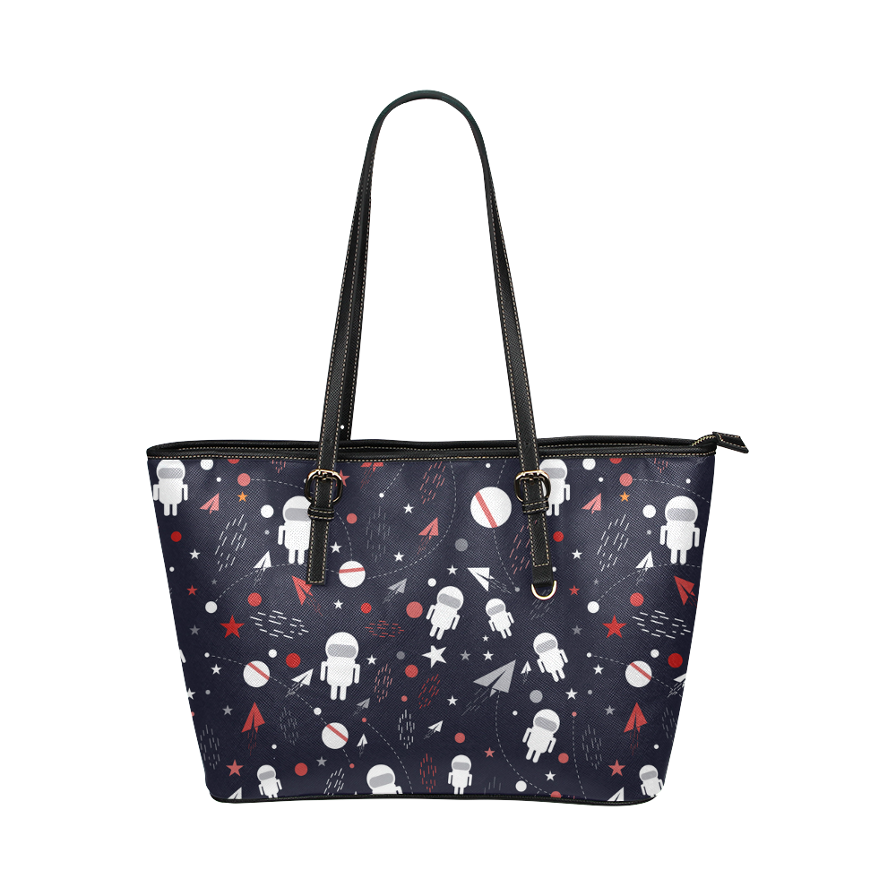 Astronaut Doodle Leather Tote Bag/Large (Model 1651)