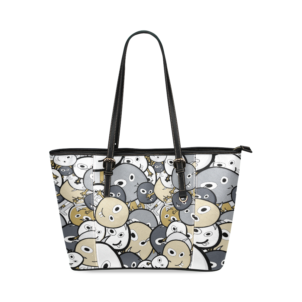 doodle monsters Leather Tote Bag/Small (Model 1640)