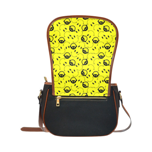 monkey tongue out on yellow Saddle Bag/Small (Model 1649)(Flap Customization)