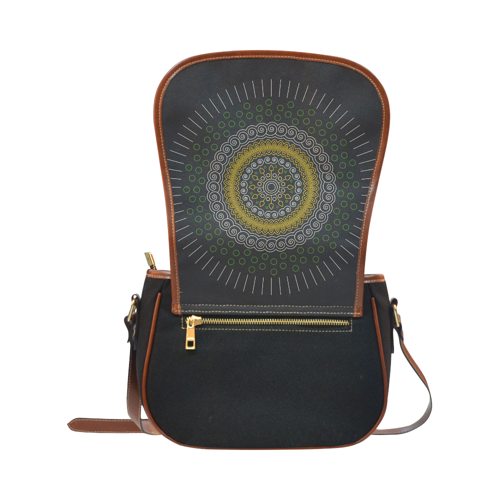green with yellow mandala circular Saddle Bag/Small (Model 1649)(Flap Customization)