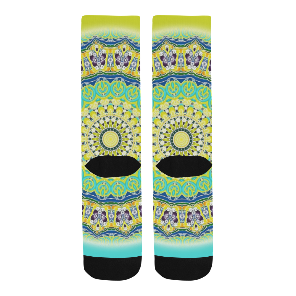 Power Mandala - Blue Green Yellow Lilac Trouser Socks