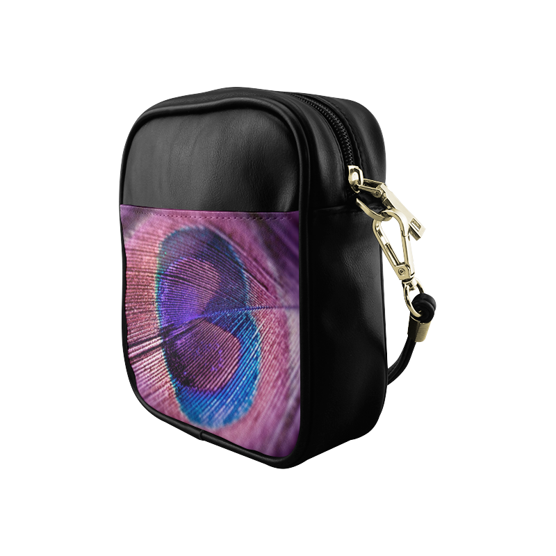 Purple Peacock Feather Sling Bag (Model 1627)