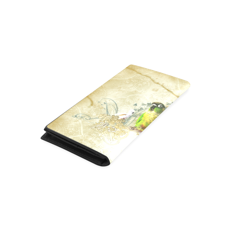 Sweet parrot with floral elements Women's Leather Wallet (Model 1611)