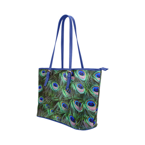 Peacock Feathers Leather Tote Bag/Large (Model 1651)