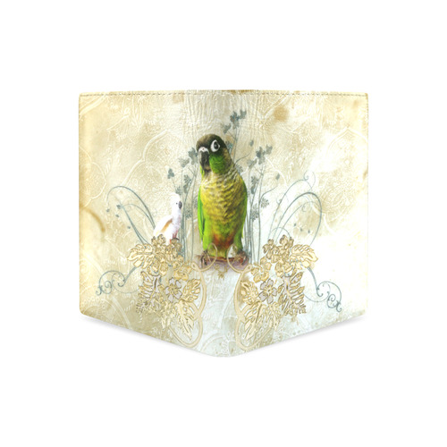Sweet parrot with floral elements Men's Leather Wallet (Model 1612)