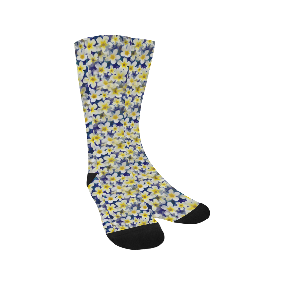 Summer Flowers Pattern White Blue Trouser Socks