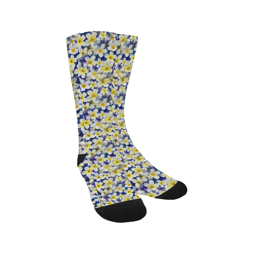 Summer Flowers Pattern White Blue Trouser Socks