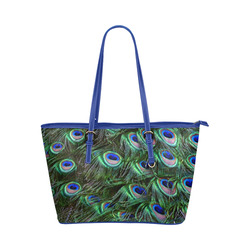 Peacock Feathers Leather Tote Bag/Large (Model 1651)