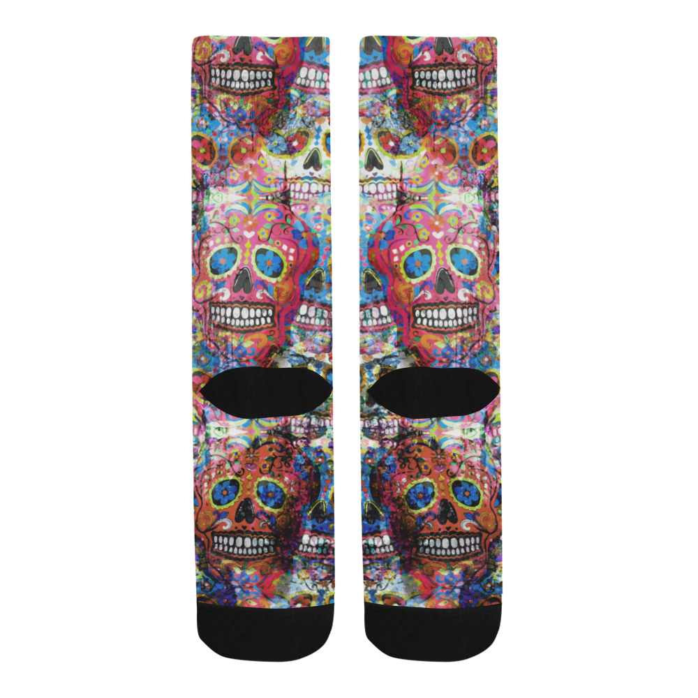 Colorfully Flower Power Skull Grunge Pattern Trouser Socks